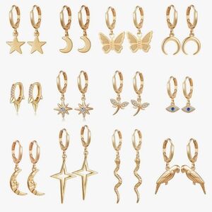 14k Gold Plated & CZ Earrings Set of 12 NWT